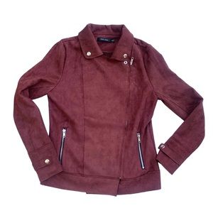 NWT Doe & Rae Burgundy Faux Suede Moto Jacket Womens S